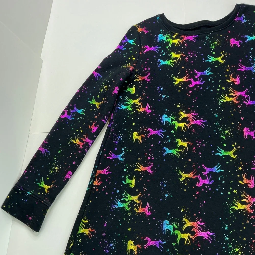 Jumping Beans Black Dress Girls 8 Rainbow Glitter Unicorn Fleece All Day Play